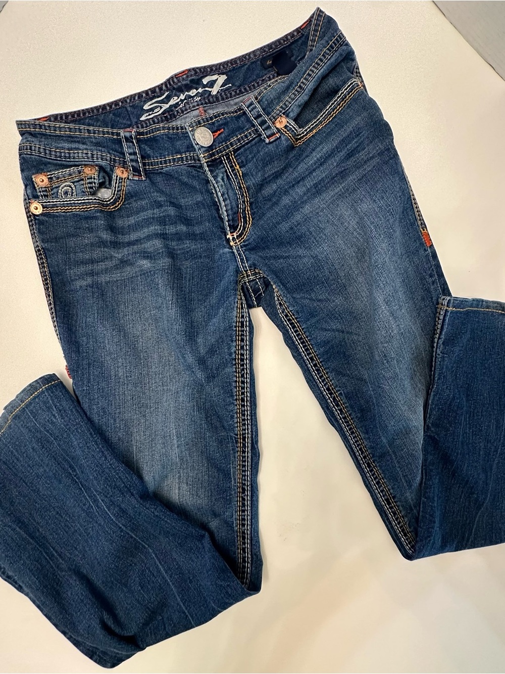 Women’s Dark Blue Embellished Pocket Jeans x3 size 10 1 pair capri, boot cut - Picture 3 of 16